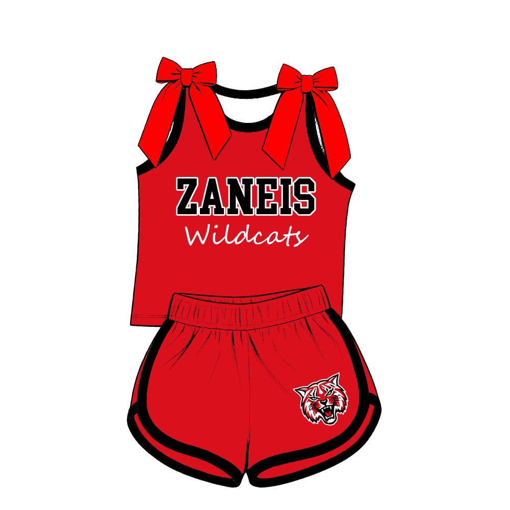 custom moq 5 mix size MSD070407 Baby Girls Bow Sleeveless Tank Top And Elastic Waist Shorts Set