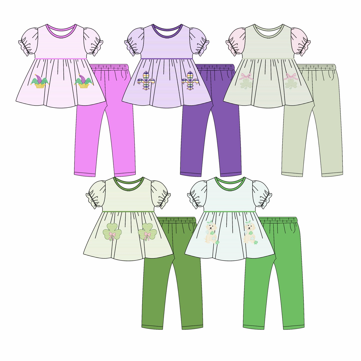 25.10.22 custom each style moq 5 eta 6-8week Sibling Sisters mardi gras baby girl clothes short sleeve pants sets 5 match family design