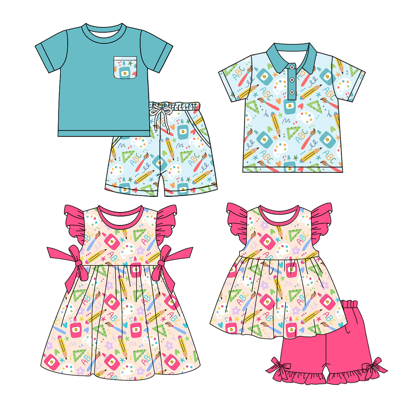 25.12.23 custom each style moq 5 eta 6-8week Sibling Sister baby short sleeve shorts sets 2 and dress and top match design