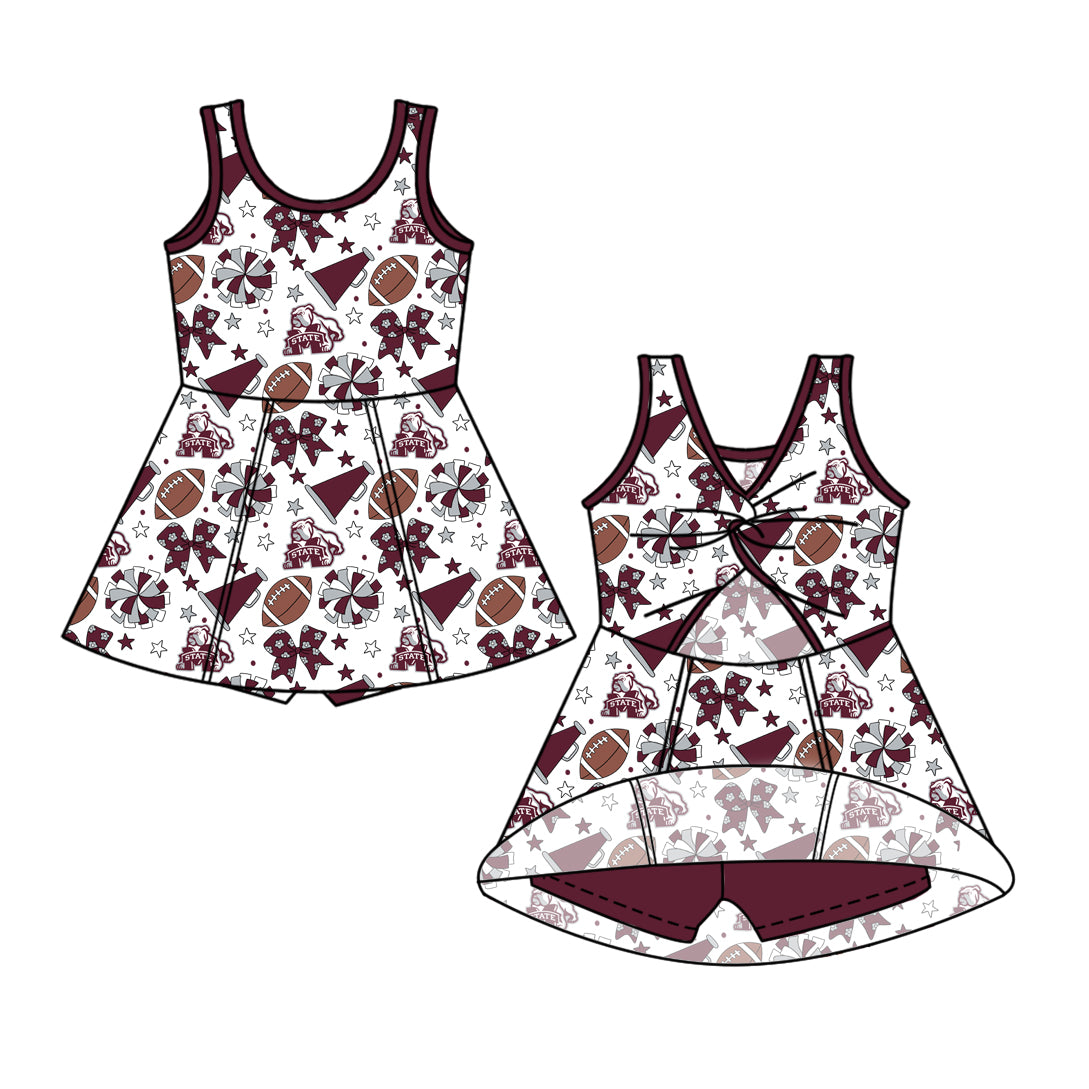 Custom moq 5 mix size milk silk summer teams Baby Girls Dark Red Bows Shorts Knee-Length Dress Yoga Active Clothing