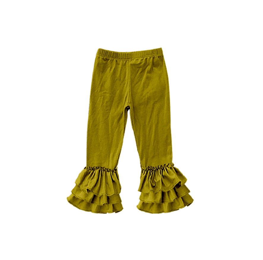 custom moq 5 girls icing cotton pants Mustard Yellow three-tiered ruffled trousers