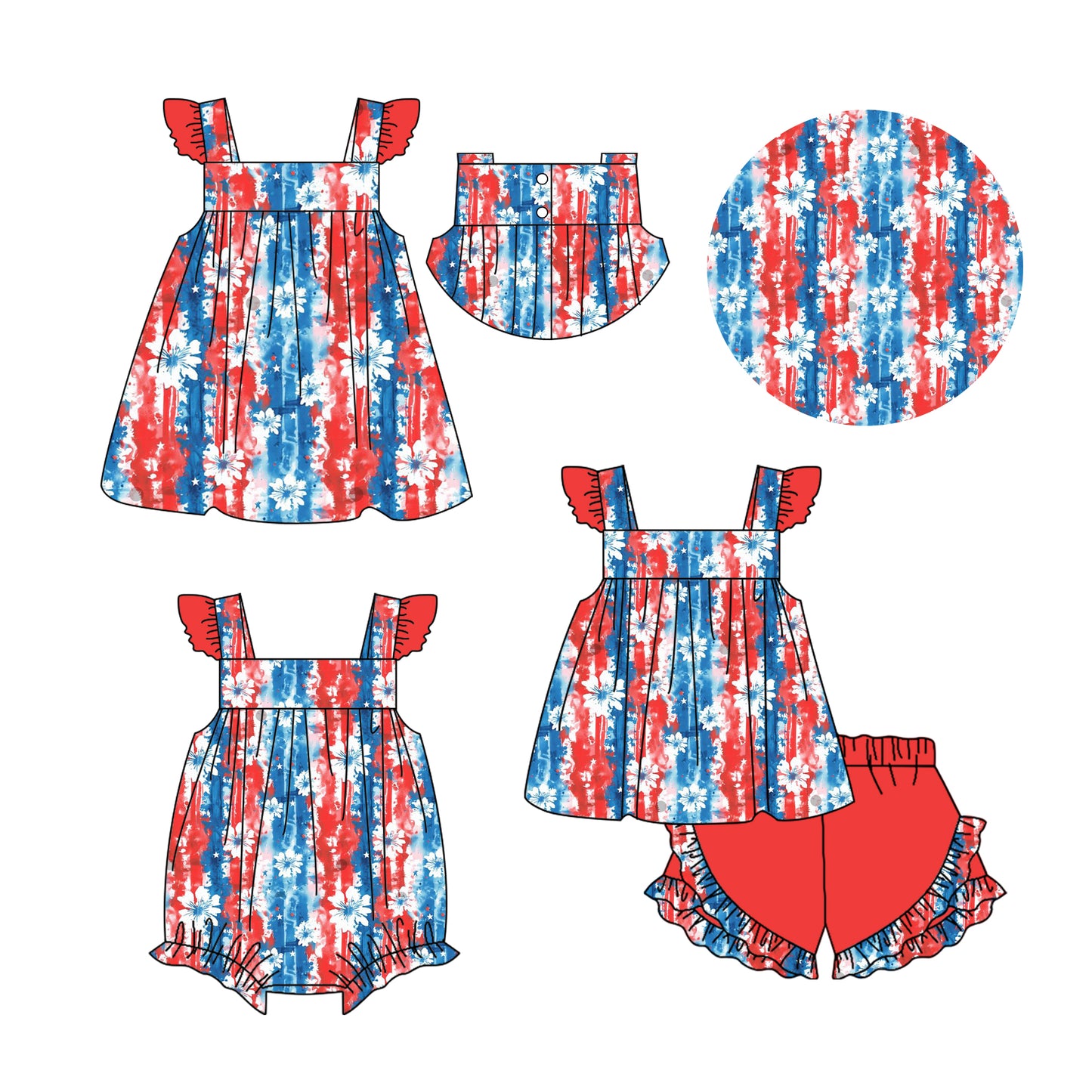 11.23 custom each style moq 5eta 4-6week Sibling Sister baby girl short sleeve shorts sets and dress and rompers match family design