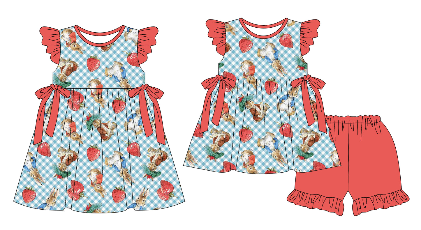 25.12.30 custom each style moq 5 eta 6-8week Sibling Sister bow bunny baby short sleeve shorts sets and dress match design