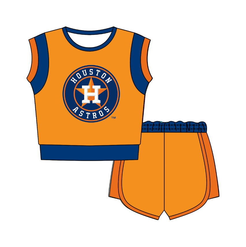 Custom moq 5 mix size milk silk summer teams Orange Sleeveless O-Neck Top And Shorts Set Cute And Comfortable Kids' Outfit
