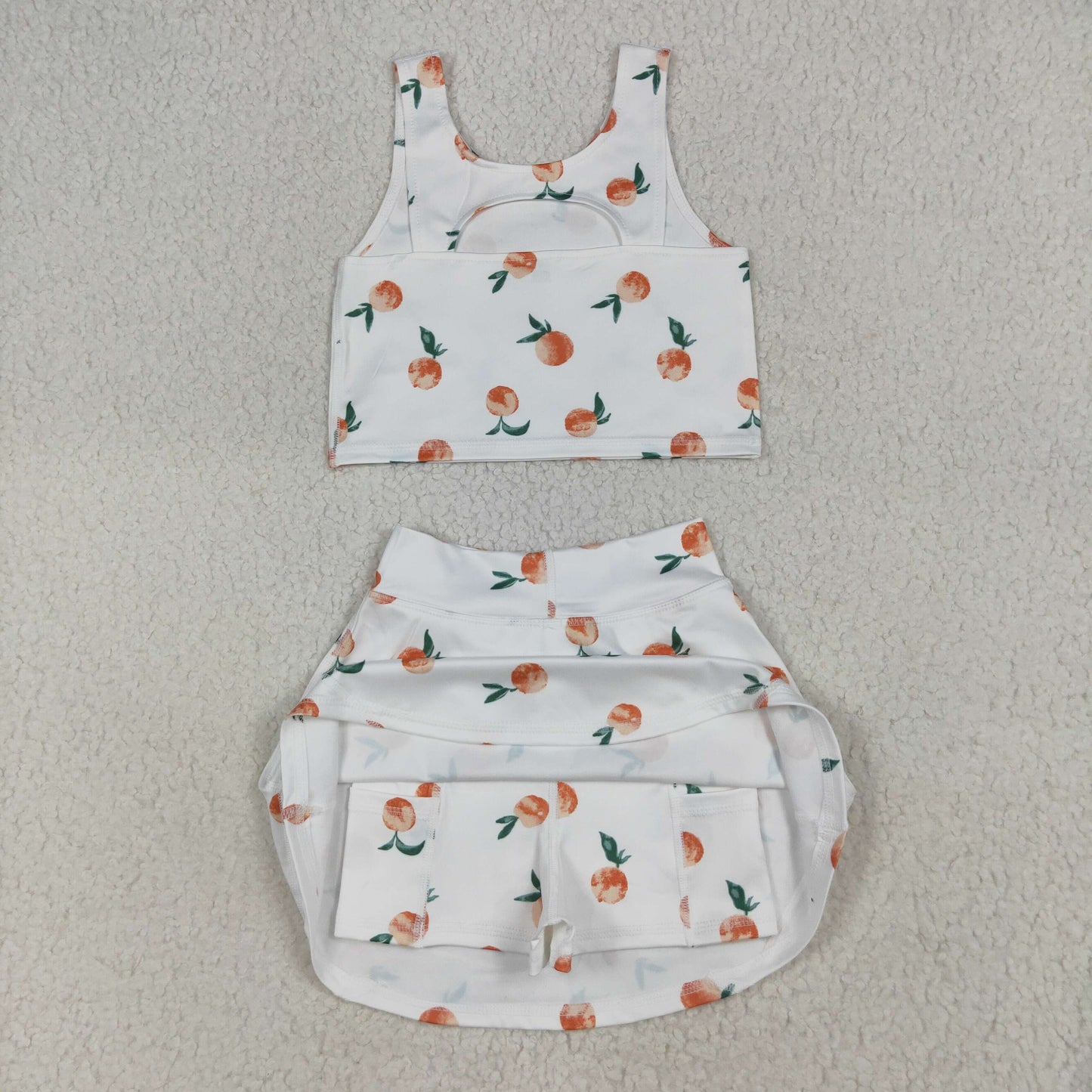 RTS NO MOQ(In Stock ) GSD2738 Peach fruit yoga sleeveless pants skirt set