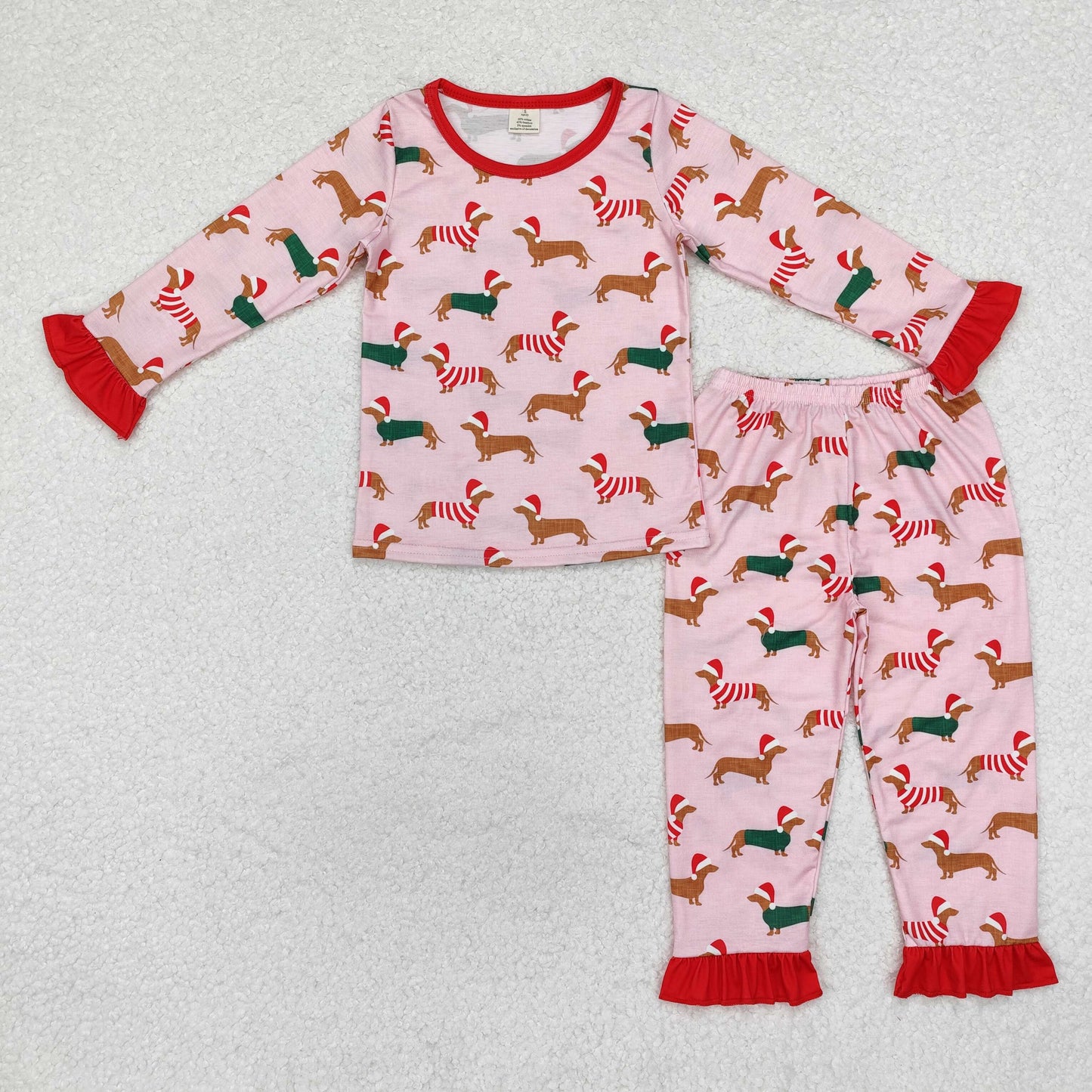 RTS NO MOQ(In Stock) GLP1244 Modal Christmas hat puppy pink long-sleeved long pants pajamas set