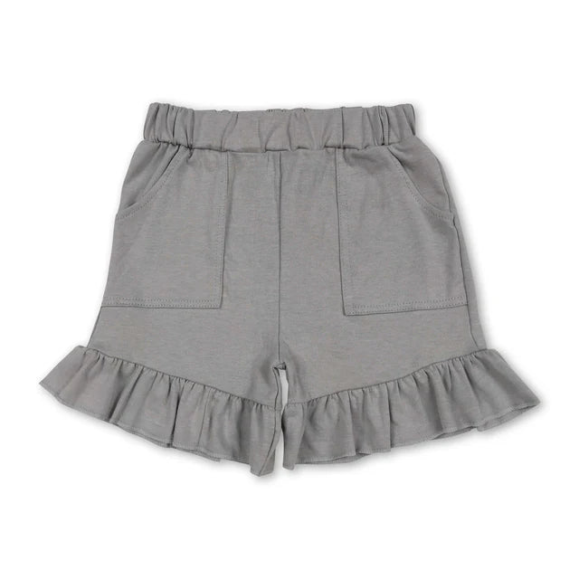 RTS NO MOQ Sibling Baby Girls Lavender Pockets Summer Cotton Ruffle Short Bottoms