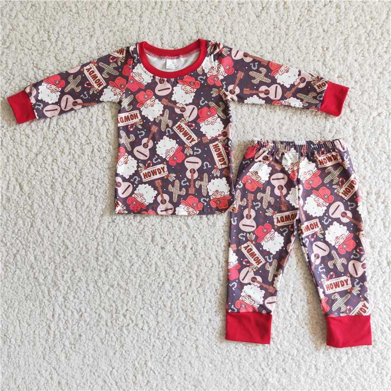 Howdy Santa Christmas Pajamas Set, Matching Boys Girls Santa Howdy Holiday Sleepwear