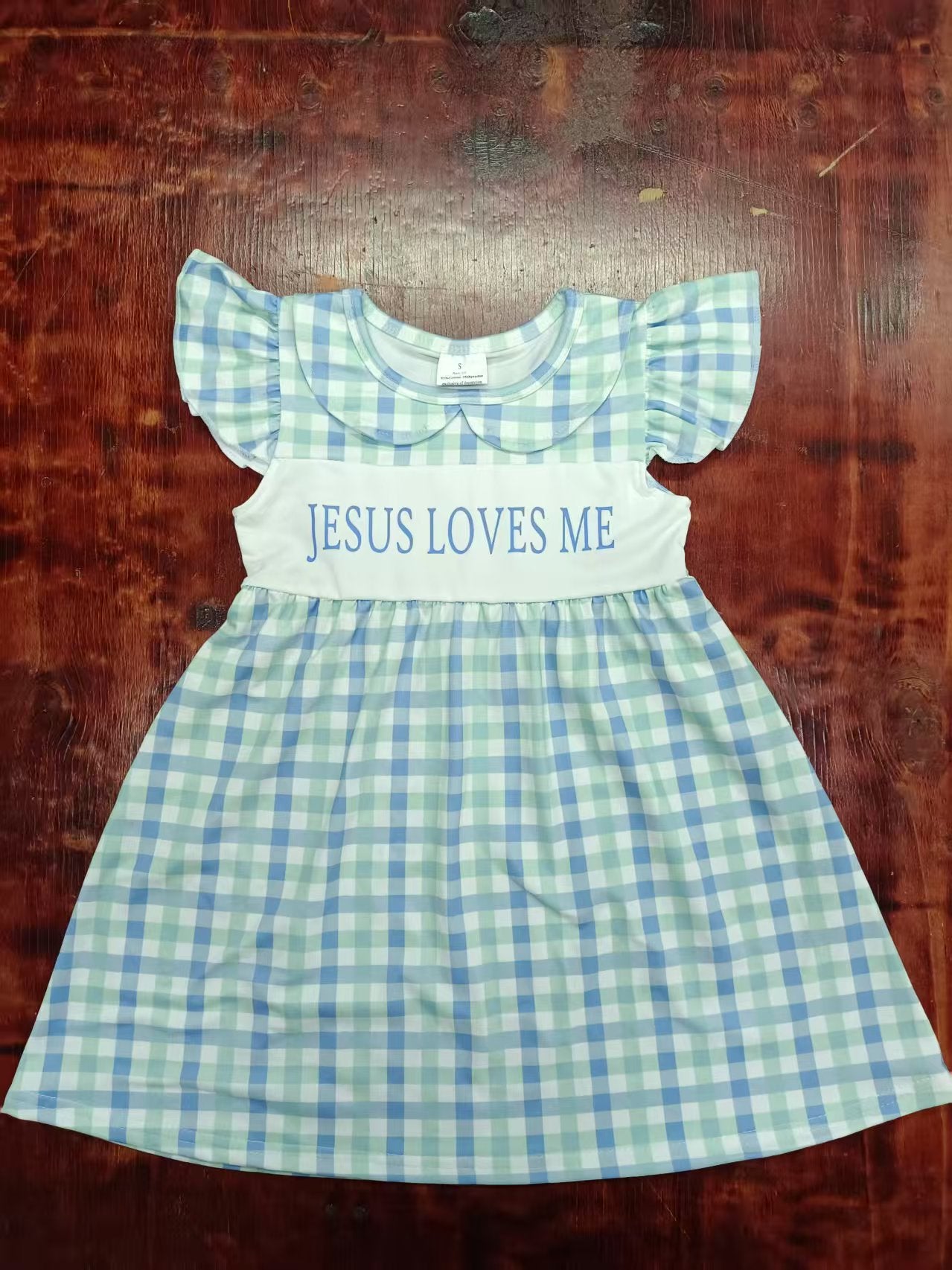 Custom moq 3 eta 6-7weeks baby girl clothes JESUS LOVE ME flying sleeve dress-25.5.9