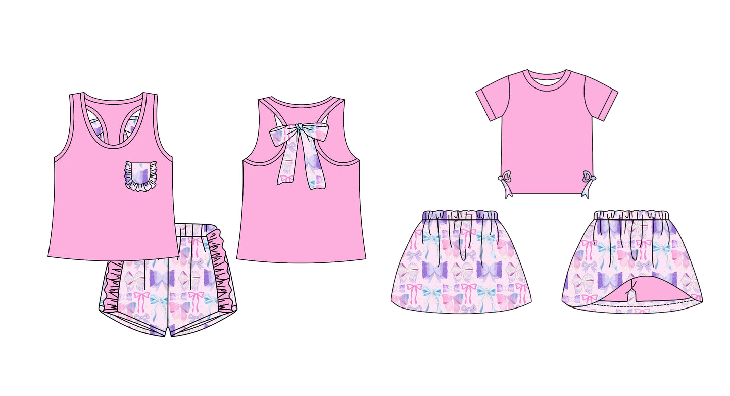 12.14 custom each style moq 5eta 4-6week Sibling Sister bow pink baby girl short sleeve shorts sets and dresses match design
