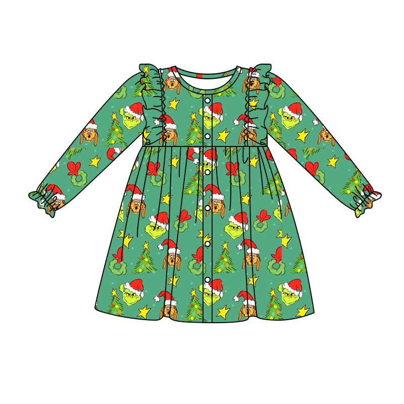 8.31 custom each style moq 5eta 4-6week baby girls clothes Christmas green long sleeve dress