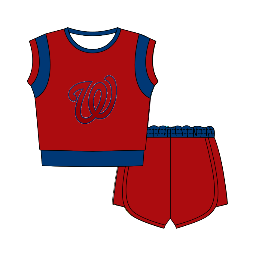 Custom moq 5 mix size milk silk summer teams Red Sleeveless O-Neck Top And Shorts Set Cute And Comfortable Kids' Outfit