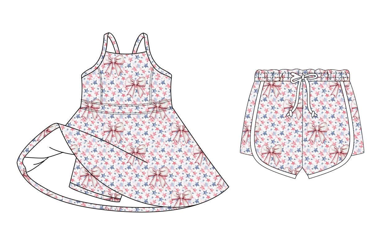 26.1.16 custom each style moq 5 eta 6-8week Sibling Sister bow stars baby short sleeve dress and shorts match design