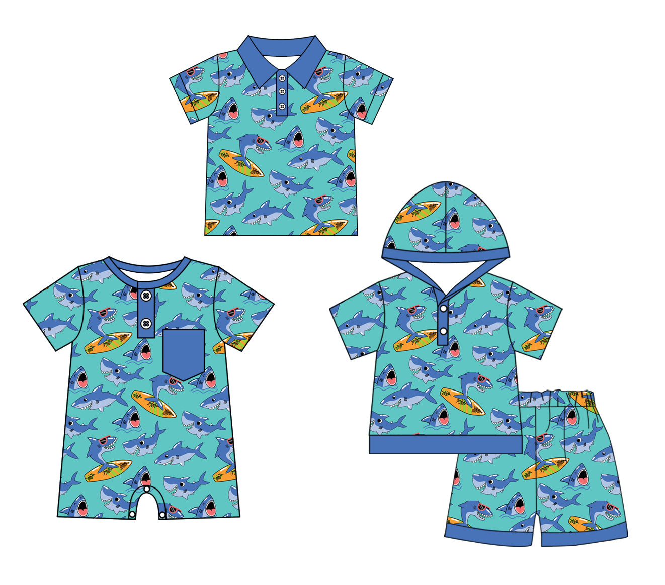 11.27 custom each style moq 5eta 4-6week Sibling Sister fishing baby boy short sleeve shorts sets and boy romper and top match design
