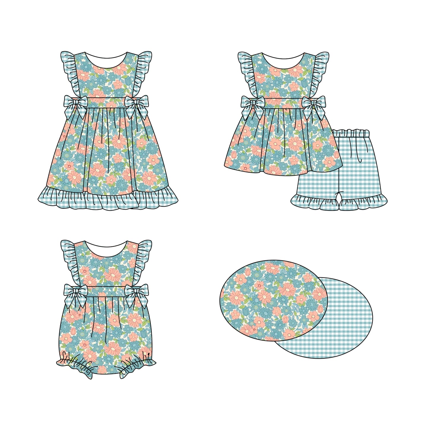 11.18 custom each style moq 5eta 4-6week Sibling Sister floral baby girl short sleeve shorts sets and dress and rompers match family design