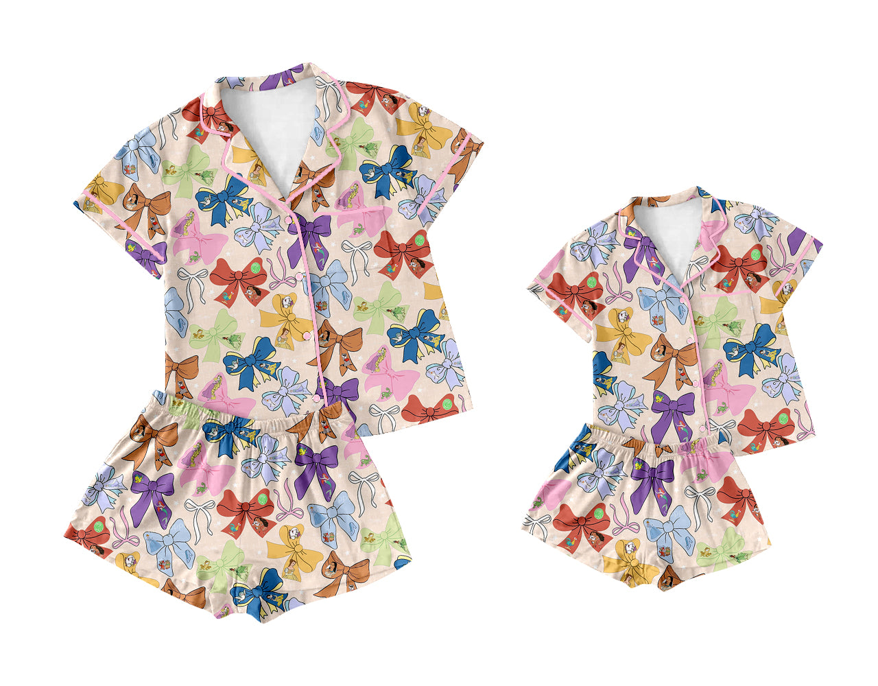 2.22 custom each style moq 5eta 4-6week Sibling Sister bow short sleeve shorts sets and adult sets match design