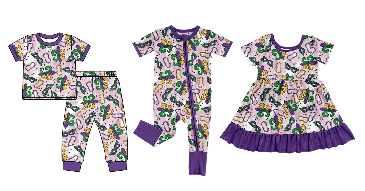 12.9 custom each style moq 5eta 4-6week Sibling Sister mardi gras baby girl sets and dress and rompers match family design