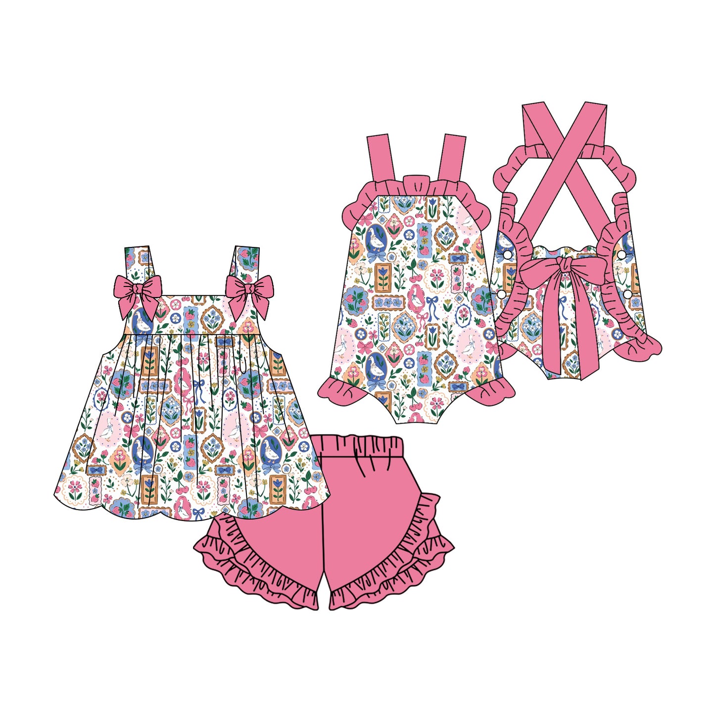 3.3 Custom moq 5 mix size Sibling Baby Girl's Sleeveless Top And pink Shorts Set Cute Romper for Summer
