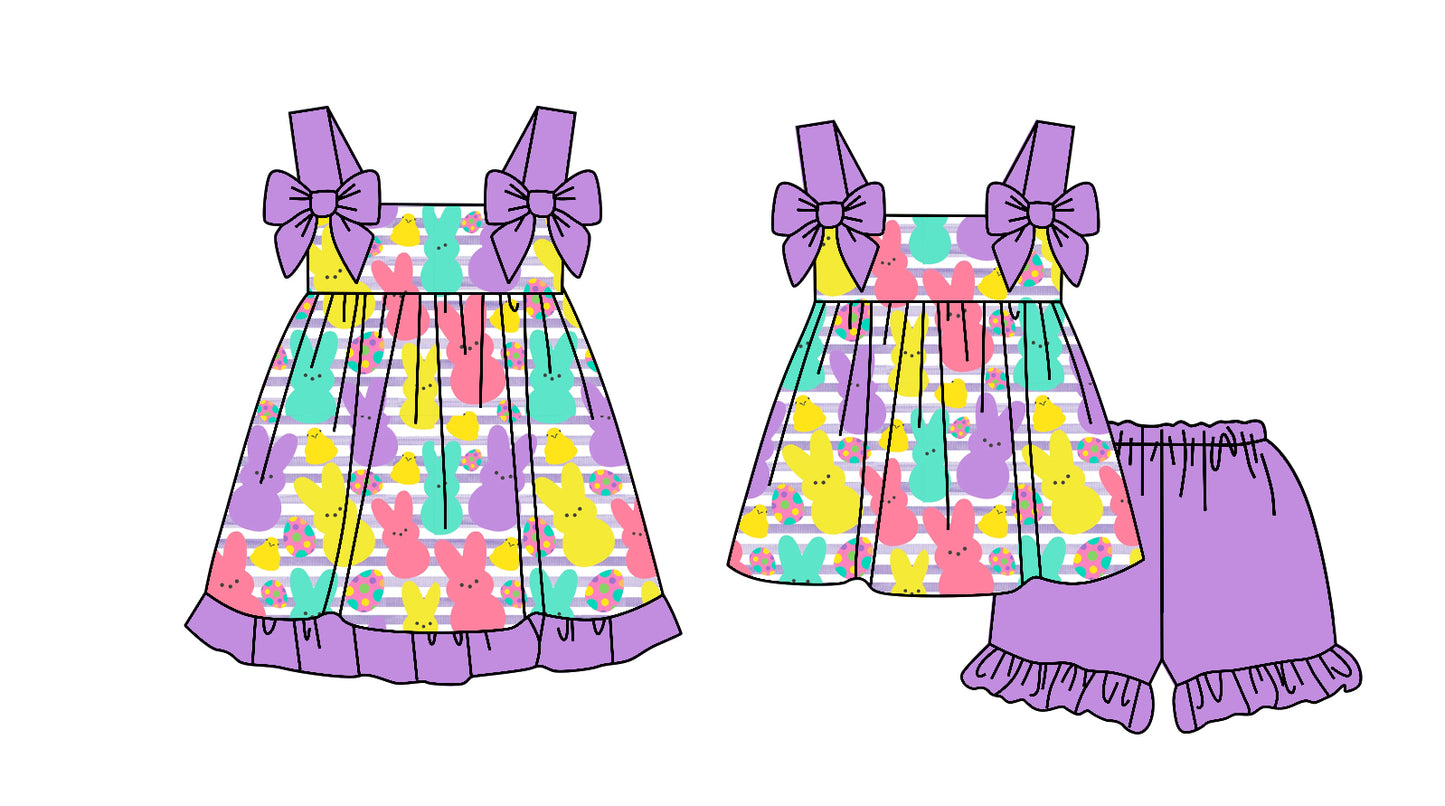 25.12.30 custom each style moq 5 eta 6-8week Sibling Sister bunny floral baby short sleeve shorts sets and dress match design