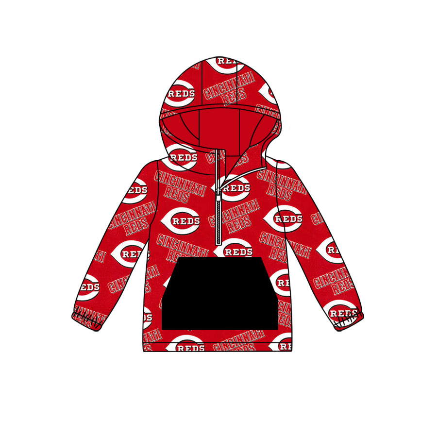 custom moq 3 eta 6-7weeks Red and black lettering long sleeve zipper pocket hooded pullover