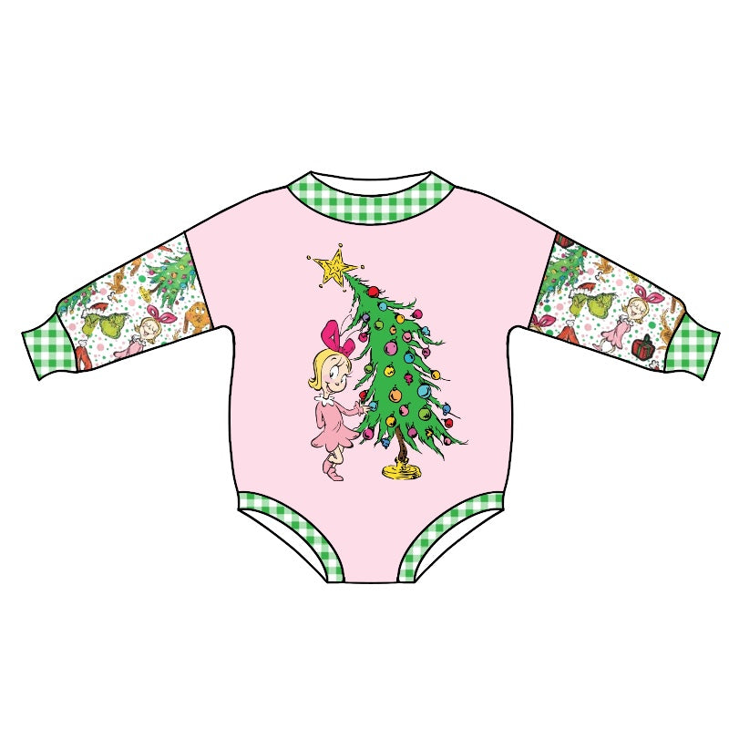 5.16custom each style moq 5eta 4-5week Sibling Sister Christmas style animated character print pink and green boys outfits and baby romper match family design