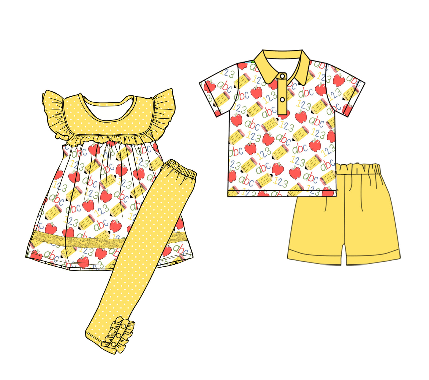 26.1.14 custom each style moq 5 eta 6-8week Sibling Sister abc baby short sleeve shorts sets and pants sets match design