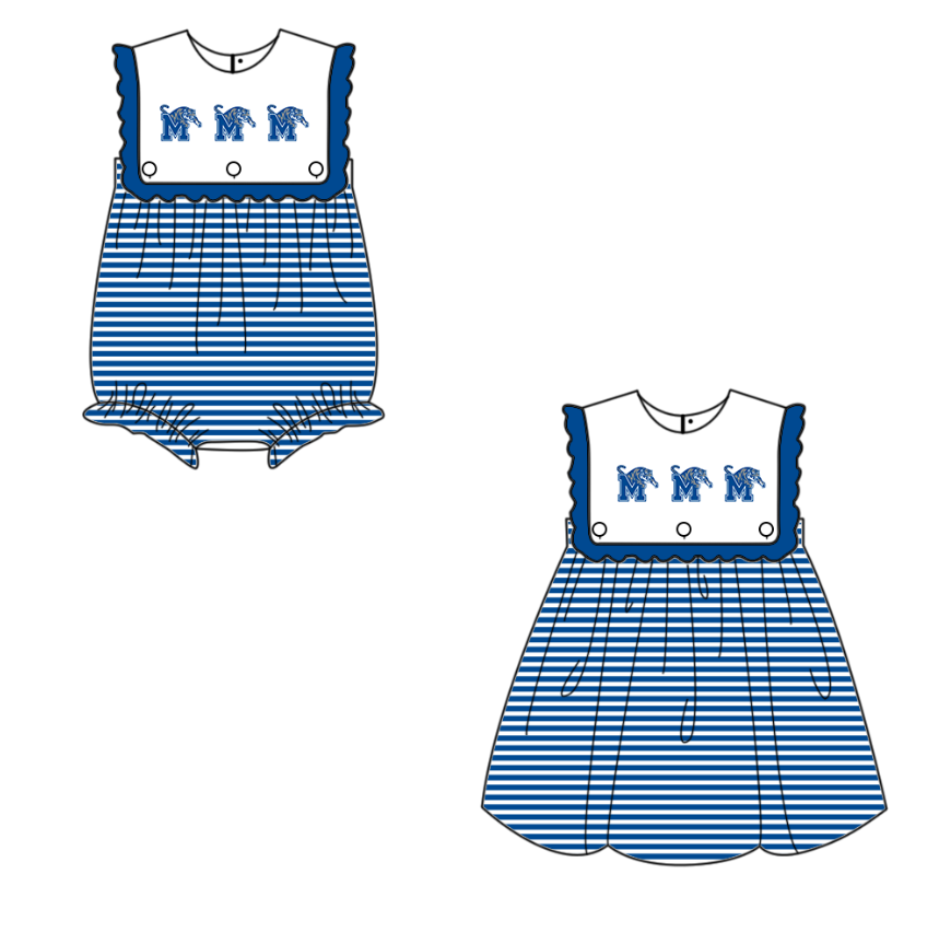 Custom moq 5 mix size milk silk summer teams Baby Girl Blue Striped Sleeveless Dress Romper Summer Casual Outfit Infant Clothing