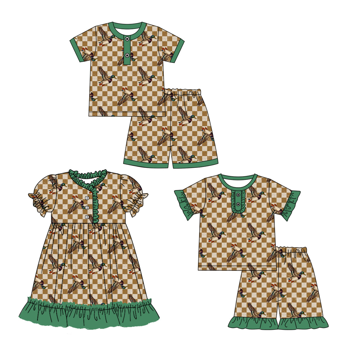 2.27 custom each style moq 5eta 4-6week Sibling Sister duck baby girl sets and sets 2 and dress match family design