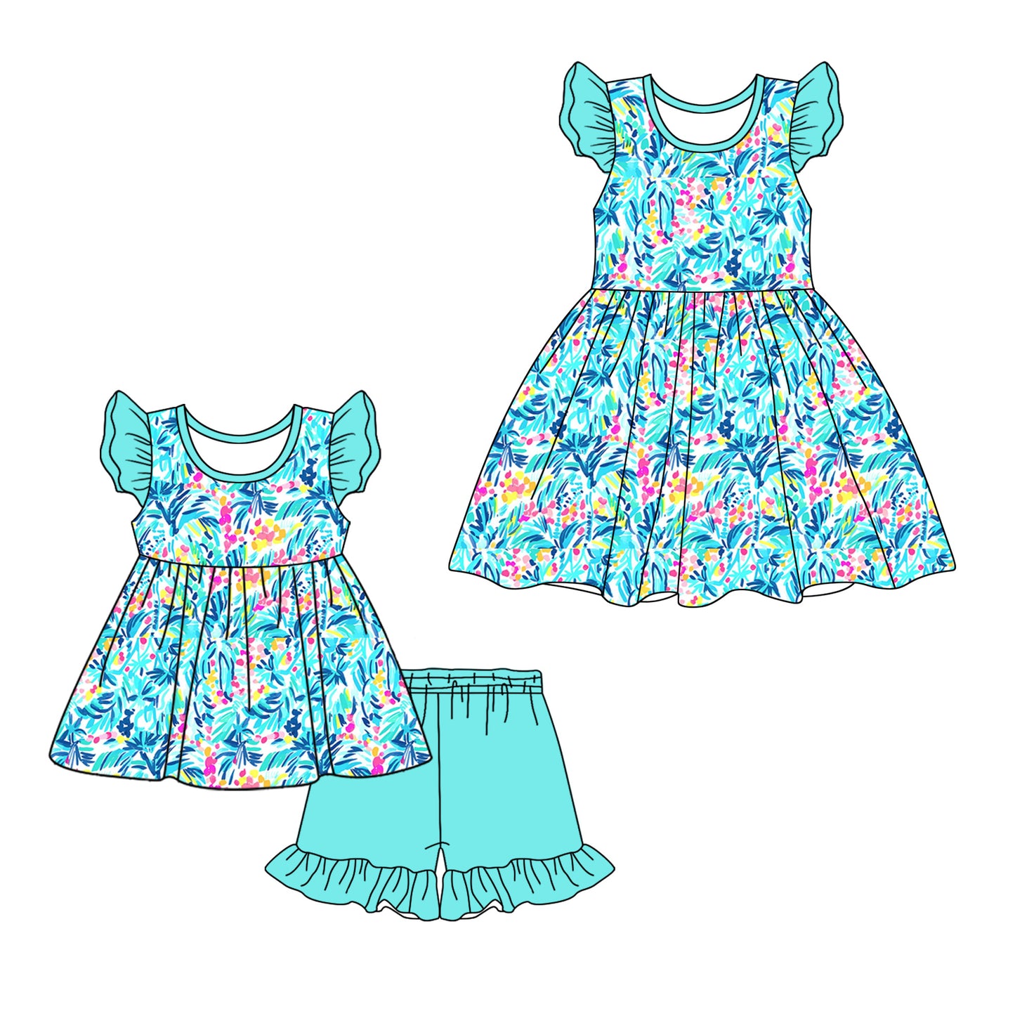 12.11 custom each style moq 5eta 4-6week Sibling Sister pattern baby girl short sleeve shorts sets and dresses match design