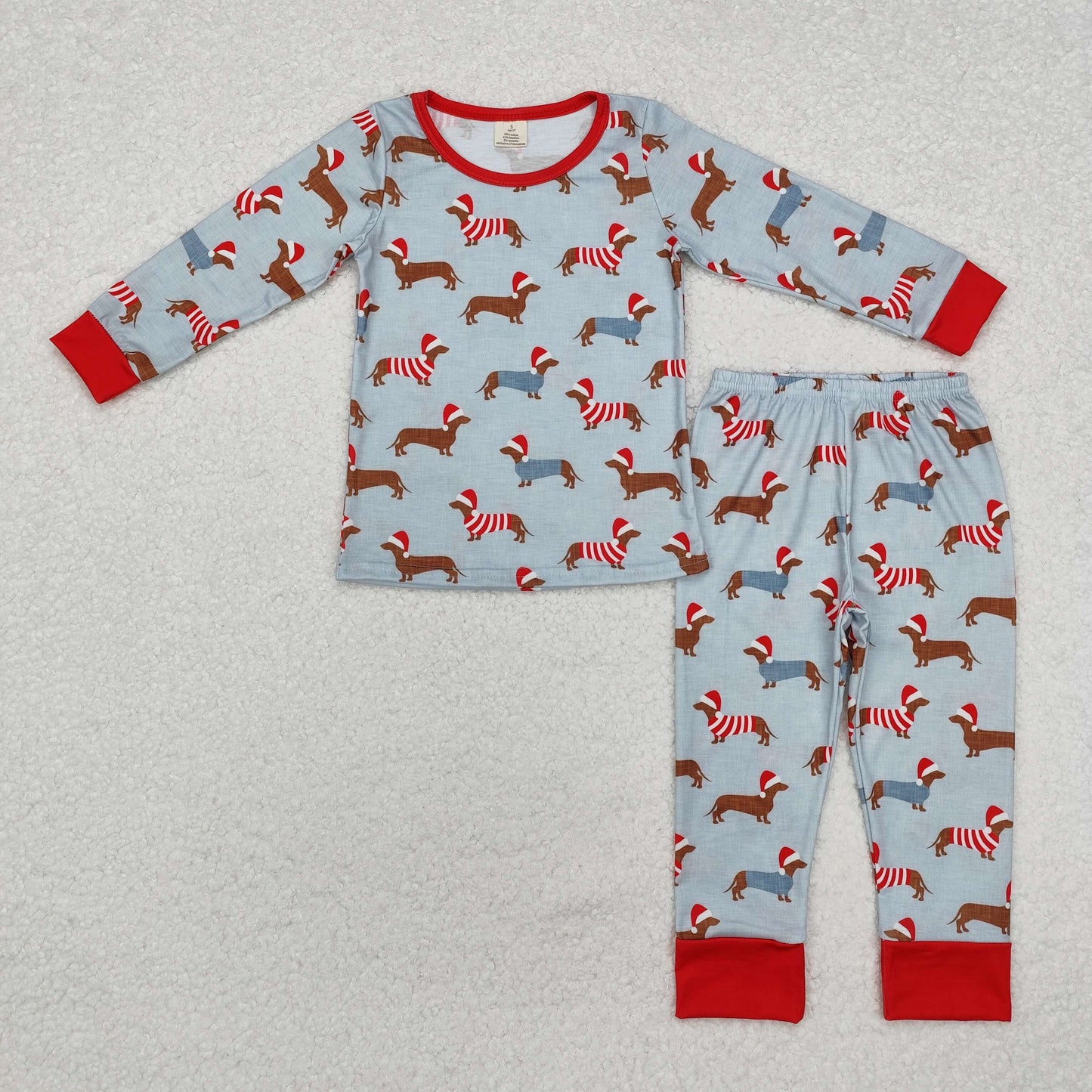 RTS NO MOQ(In Stock) BLP0515 Modal Christmas hat puppy blue long-sleeved trousers pajamas set