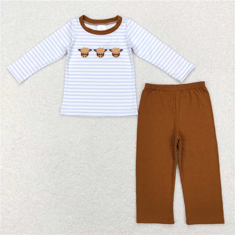 RTS NO MOQ(In Stock) BLP0377 Baby Boys embroidery Top Pants Outfits Sets