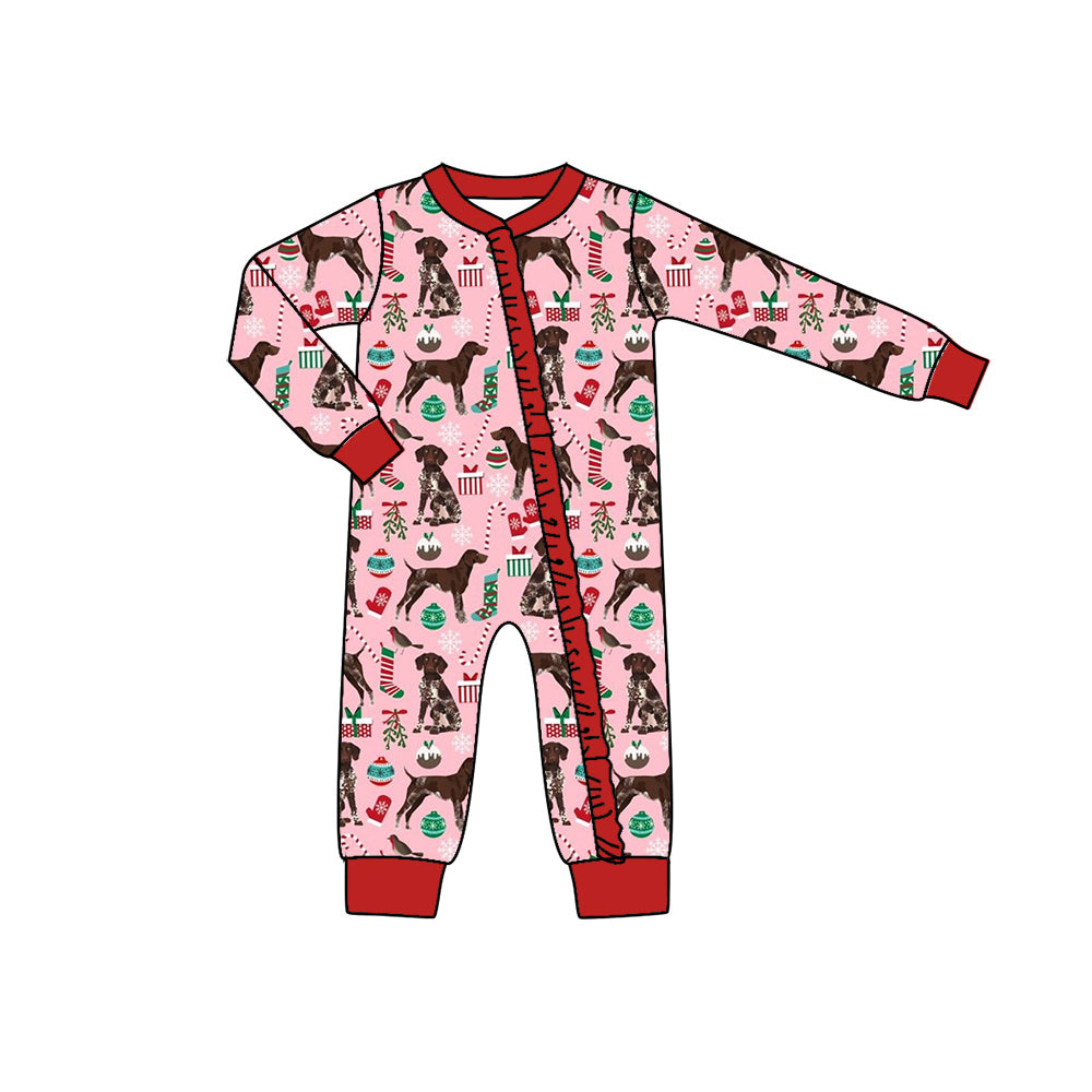7.5 custom each style moq 5eta 4-6week Sibling Sister Christmas puppy red baby girls sets and rompers match family design