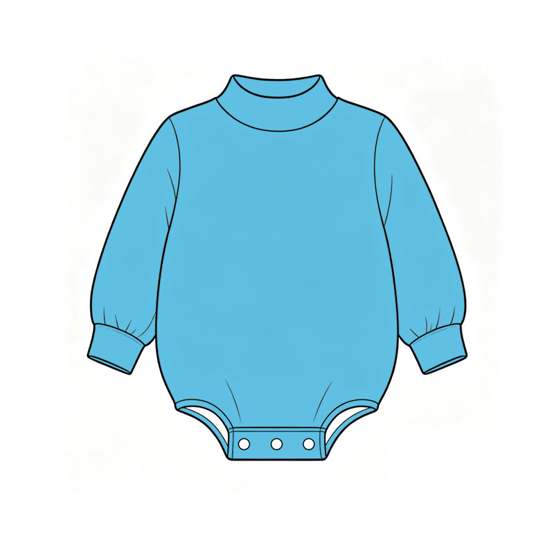 Custom moq 5 boys Blank Cotton Jumpsuit Turquoise Blue Long-sleeve high-neck Jumpsuit
