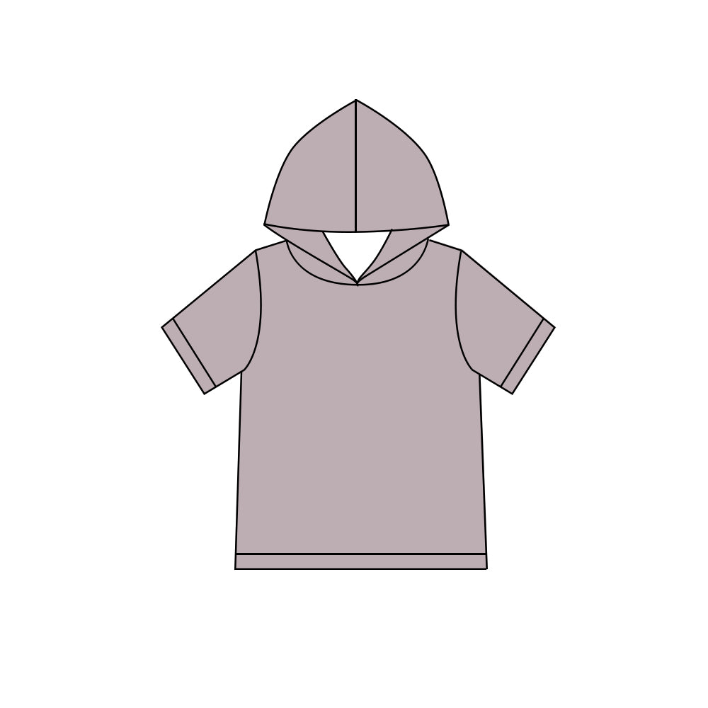 Custom moq 5 boys Blank Cotton Short Sleeve Hooded Top Taupe Short Sleeve Hooded Top