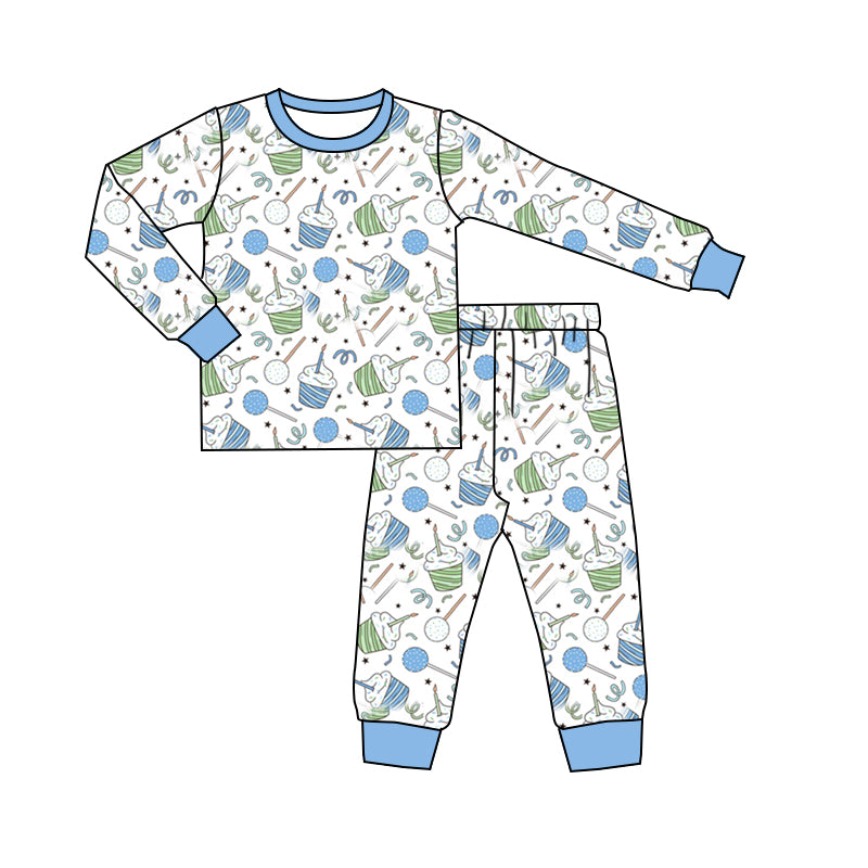 6.4 custom each style moq 5eta 4-5week Sibling Sister ice cream pink girls pajamas sets and blue boys pajamas sets match family design