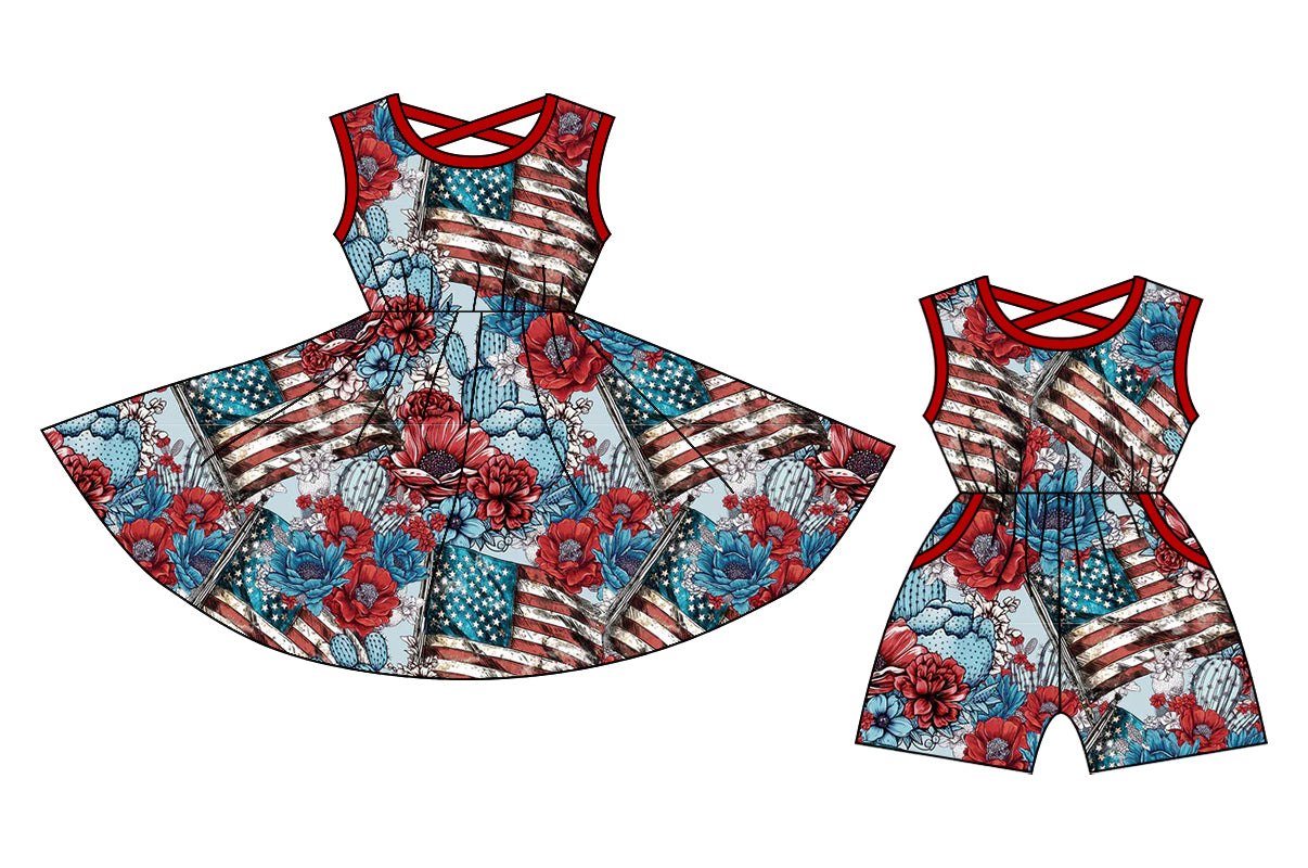 12.21 custom each style moq 5eta 4-6week Sibling Sister floral baby girl short sleeve shorts dress and jumpsuit match design
