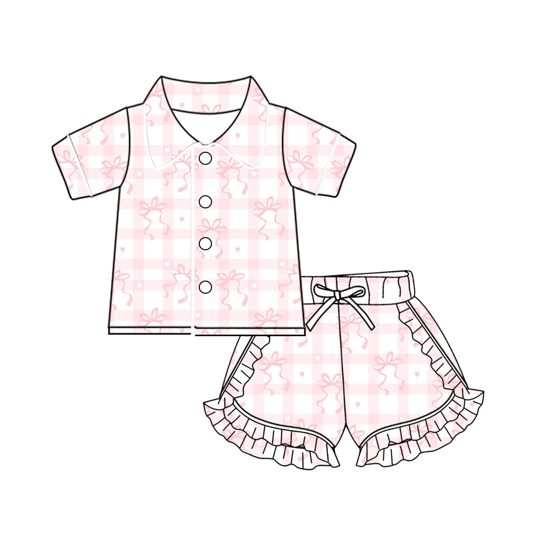10.23 custom each style moq 5eta 4-6week baby kids clothes bow love pink short sleeve shorts pajamas sets