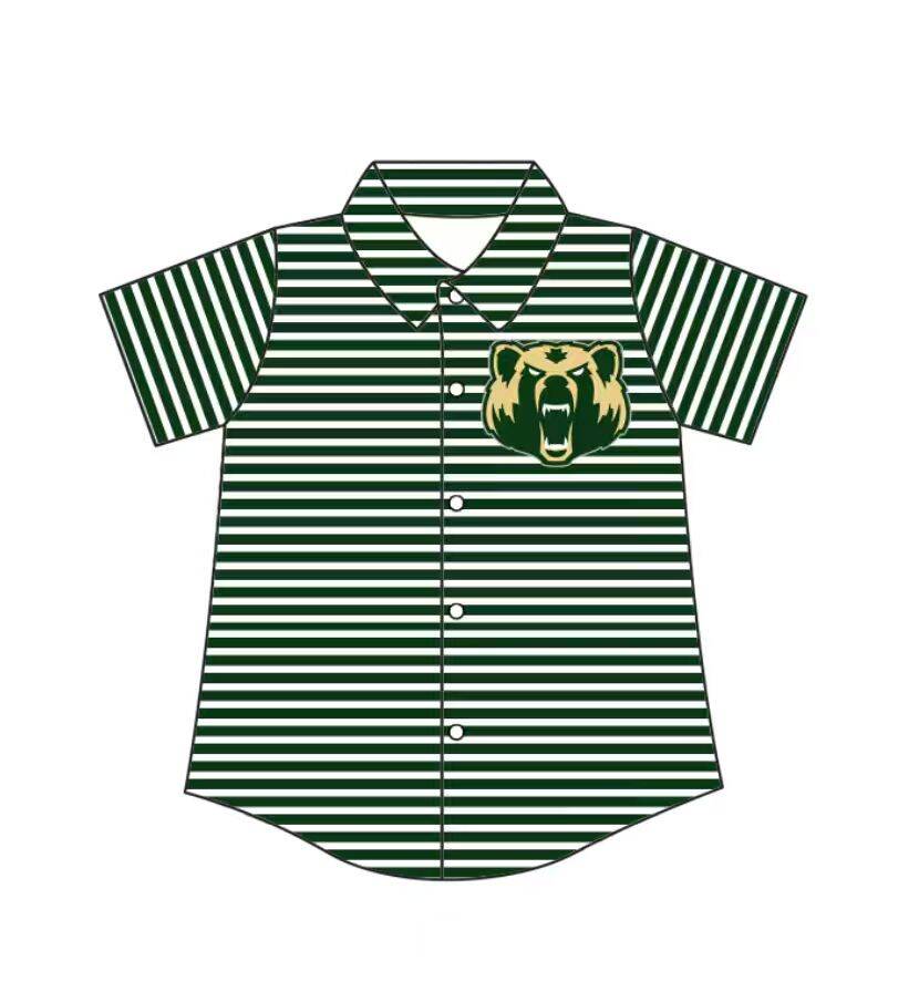 Custom moq 5 mix size milk silk summer teams Baby Boys Summer Green Stripes Short Sleeve Button Shirts Top