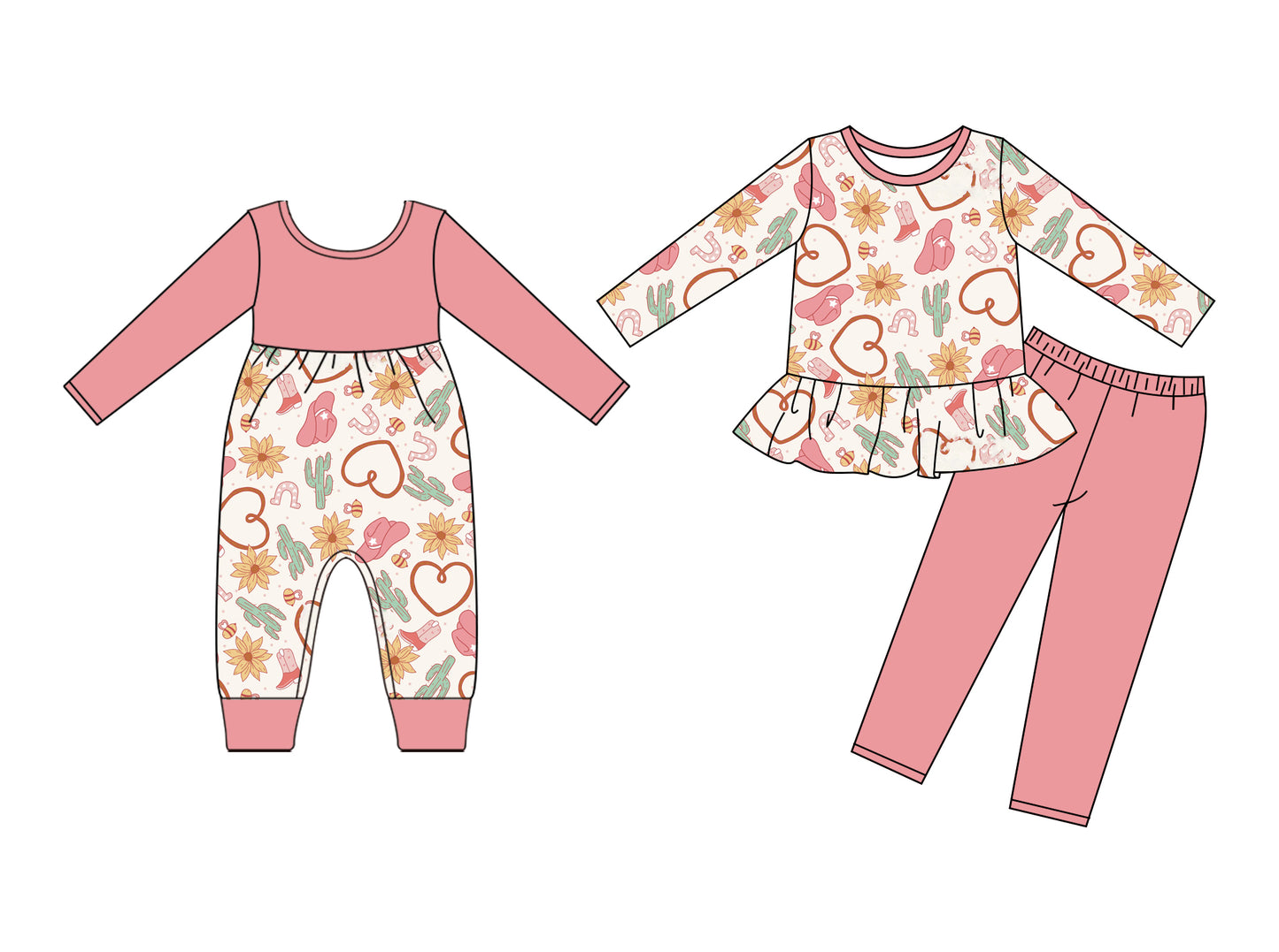 25.9.9 custom each style moq 5eta 4-6week Sibling Sisters boot catcus baby girl clothes long sleeve pants sets and romper match family design