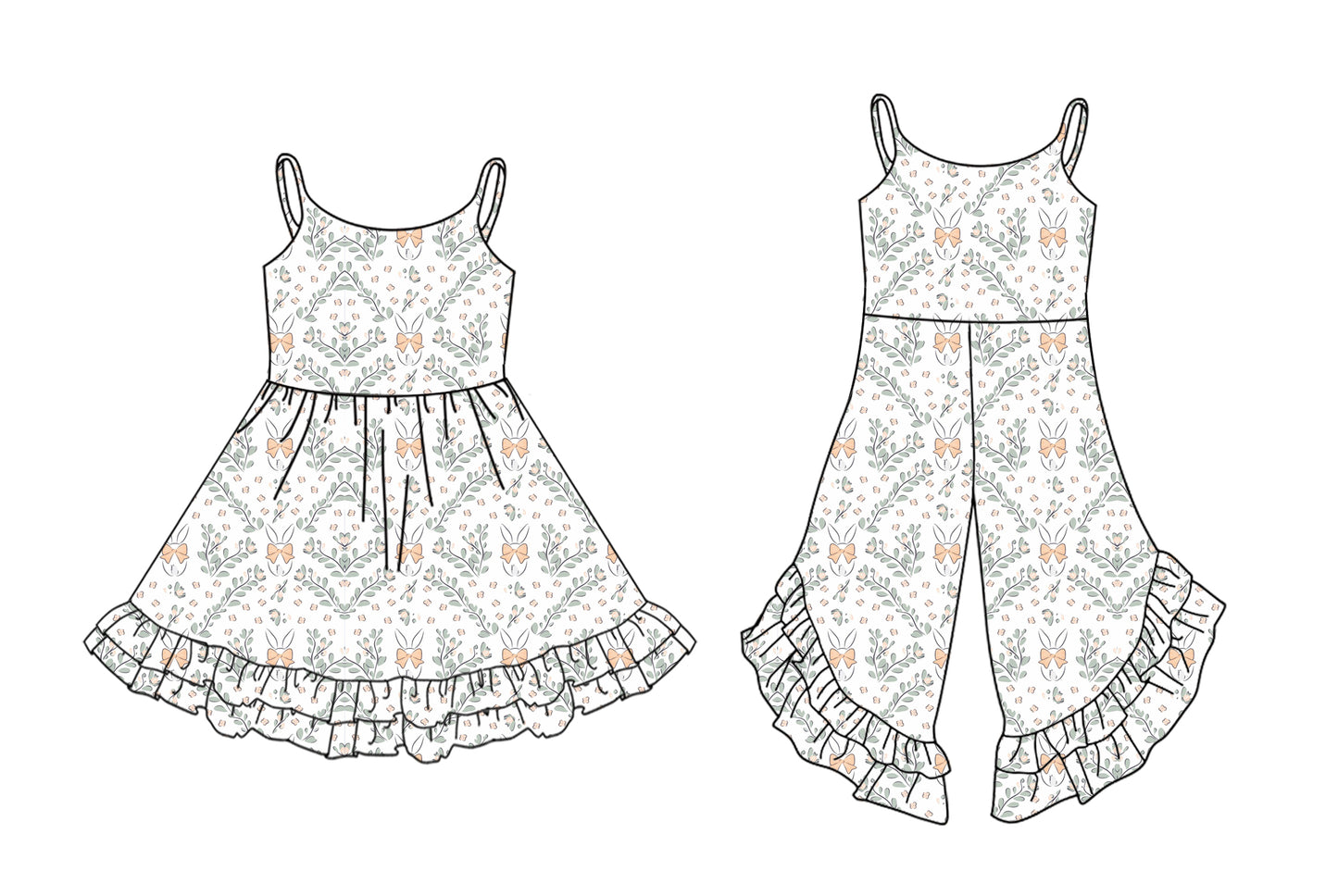 25.9.30 custom each style moq 8 eta 6-8week Sibling Sisters bunny floral bow baby girl long sleeve dress and jumpsuit match family design