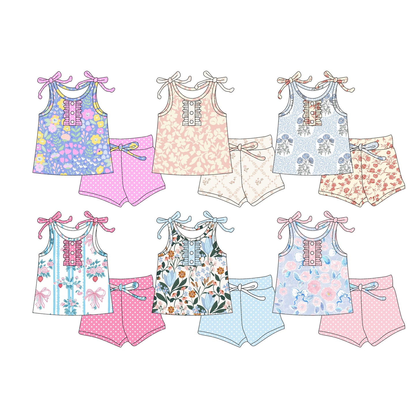 3.4 custom each style moq 5eta 4-6week Sibling Sister baby girls short sleeve set and set 6 match design