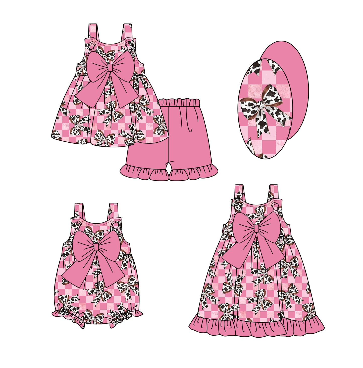3.18 custom each style moq 5eta 4-6week Sibling Sisters bow baby girl short sleeve shorts sets and dress and rompers match family design