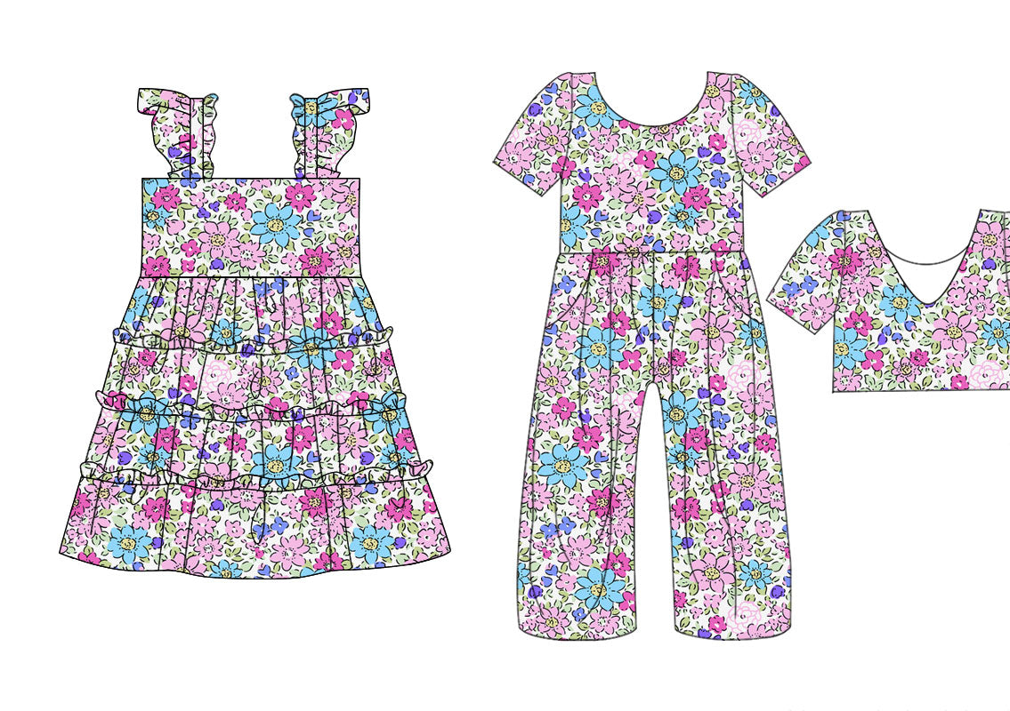 25.10.20 custom each style moq 5 eta 6-8week Sibling Sisters floral baby girl long sleeve dress and jumpsuit match family design