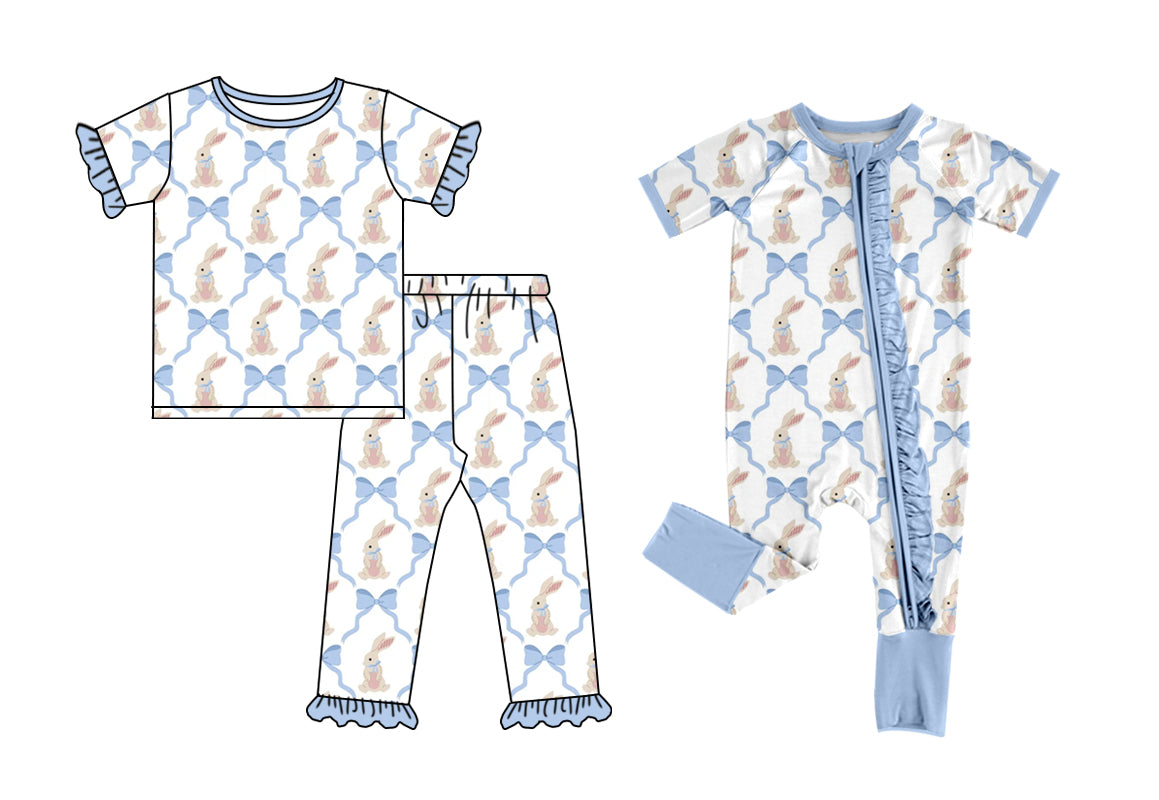 25.12.11 custom each style moq 5 eta 6-8week Sibling Sisters bow bunny baby girl clothes short sleeve pants sets and romper match family design