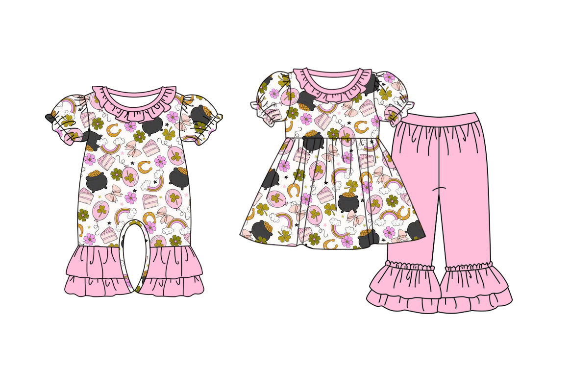 12.7 custom each style moq 5eta 4-6week Sibling Sister bow pink baby girls short sleeve sets and rompers match design
