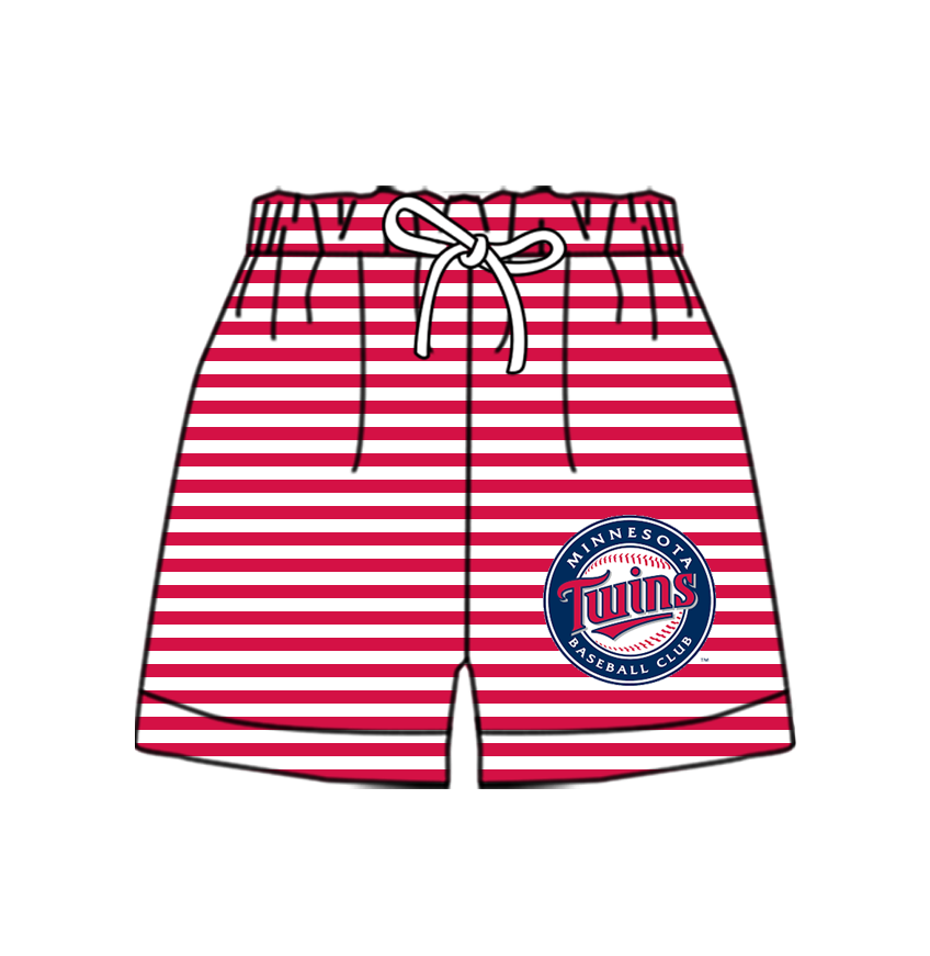 Custom moq 5 mix size milk silk summer teams Baby Red Striped Drawstring Shorts for Children Elastic Waist Kids Summer Shorts