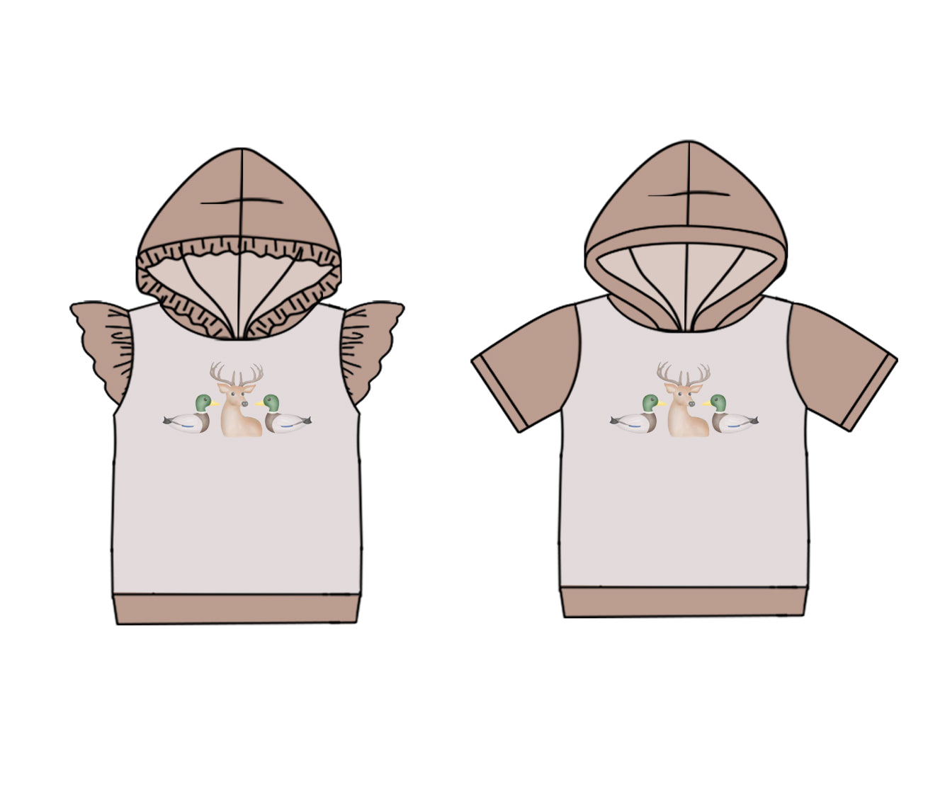 25.10.30 custom each style moq 8 eta 6-8week Sibling Sisters deer duck baby girl hooded short sleeve top 2 match family design
