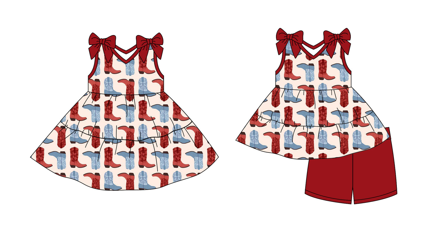 2.28 custom each style moq 5eta 4-6week Sibling Sister boots baby girl short sleeve shorts sets and dresses match design