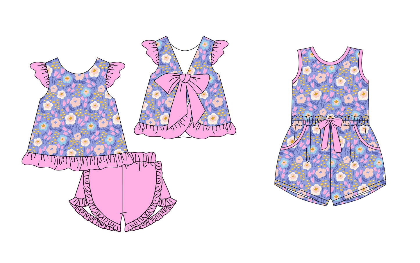 25.11.15 custom each style moq 5 eta 6-8week Sibling Sister floral baby short sleeve shorts sets and jumpsuit match design