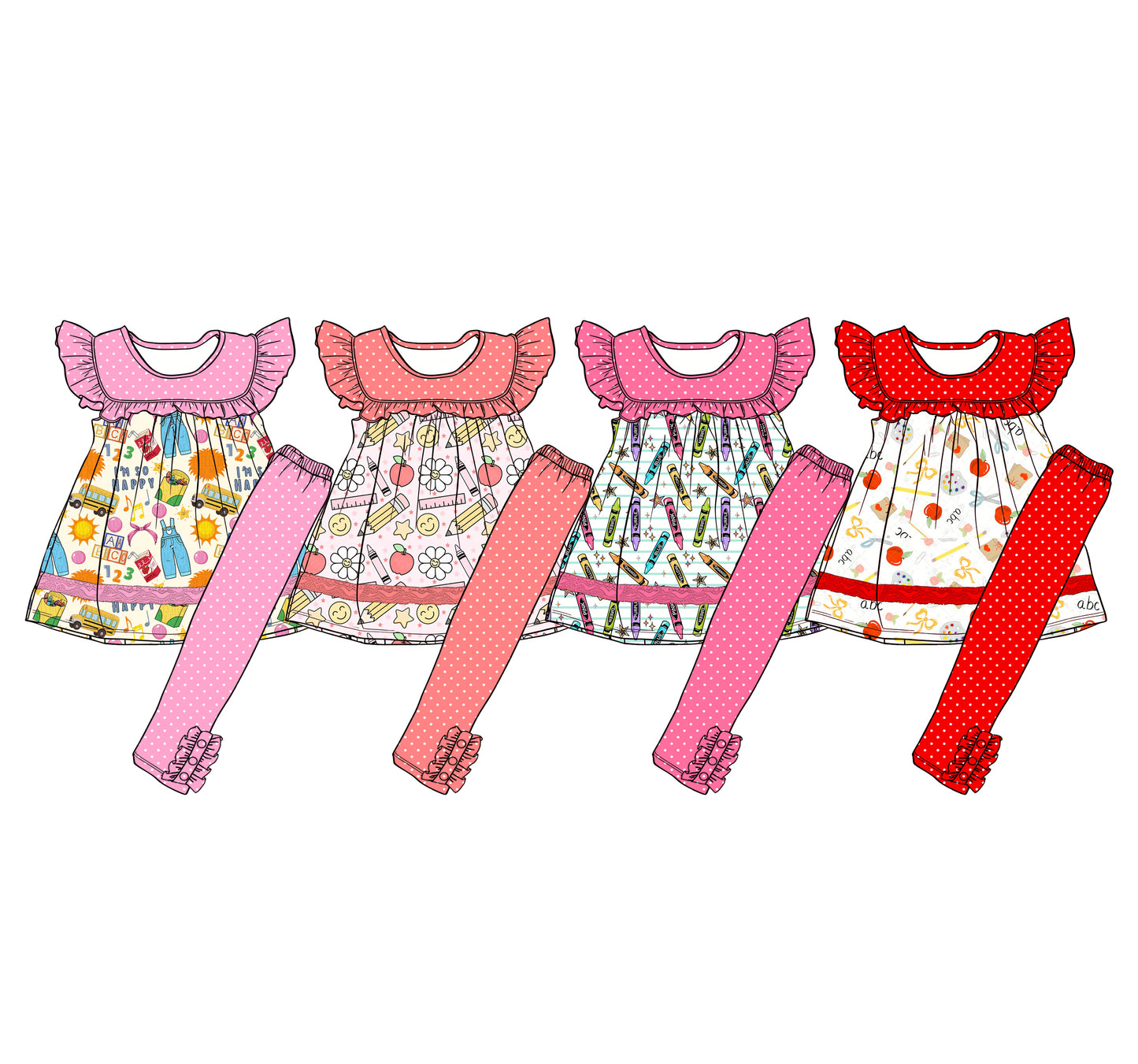 26.1.14 custom each style moq 5 eta 6-8week Sibling Sisters abc baby girl clothes short sleeve pants sets 4 match family design
